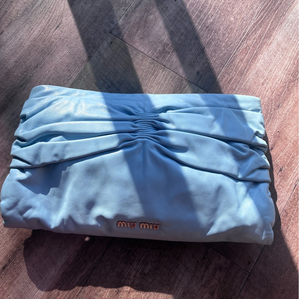 Miu Miu Baby Blue Ruched Leather Clutch – Rare Vintage Y2K